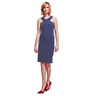 Navy & White Thames Bow Dress in Clever Fabric